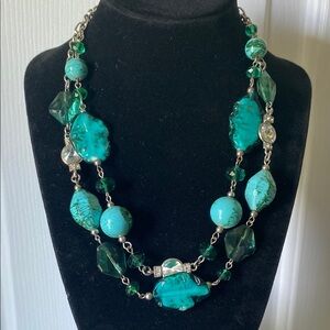Chic Silvertone and Teal Necklace